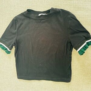 Kookai Black Tee with Green and White  Trim Size XS